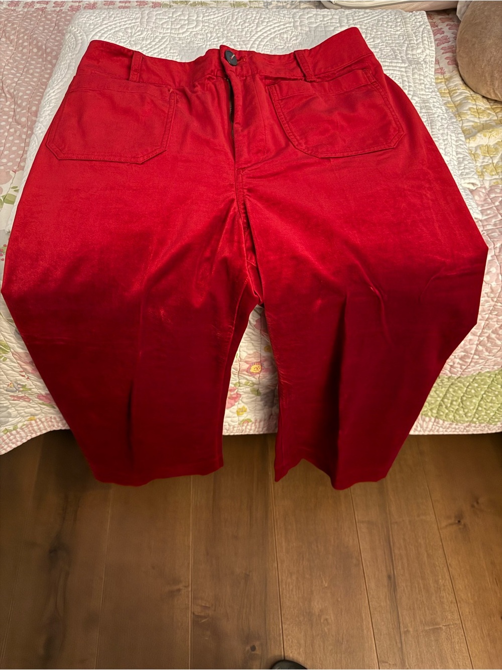 Maeve Red velvet wide leg pants Anthrpologie